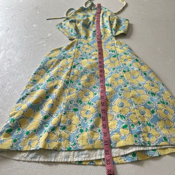 ZARA Floral Halter Mini Dress | Yellow Blue Open Back Cutout Summer Dress | Size - Picture 8 of 9